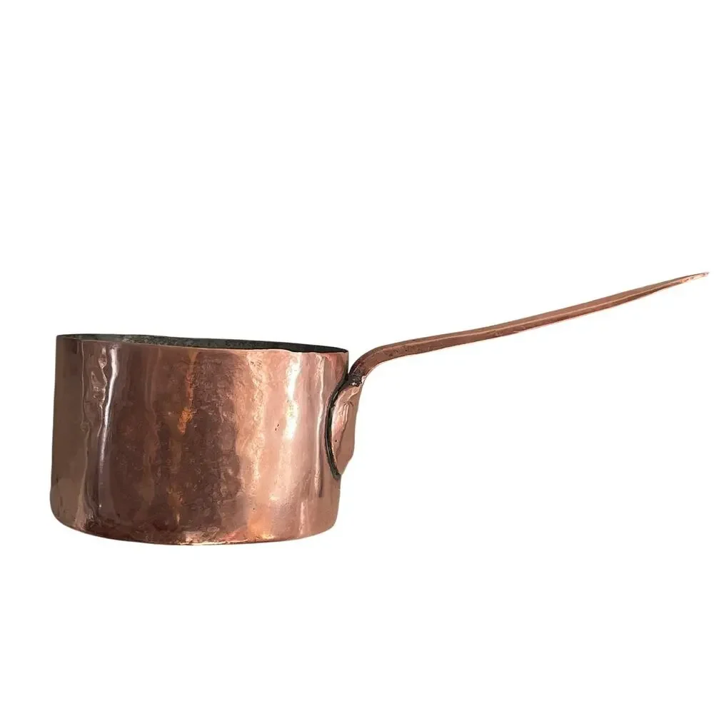 Vintage Large French Copper Saucepan with Copper Handle, Hammered Texture